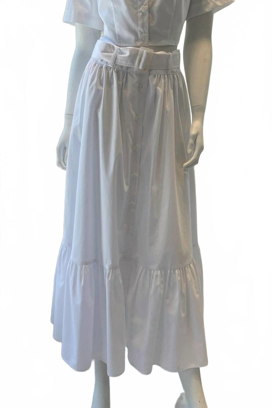 NEW MATTHEW BRUCH women's button down midi skirt in white
